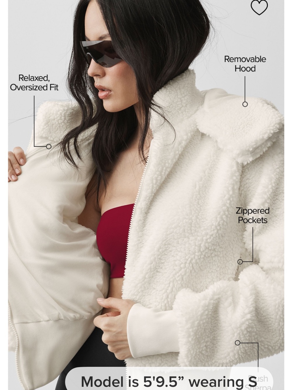 ALO Yoga Cream Foxy Sherpa Cropped Hoodie Jacket Size L - Picture 7 of 11